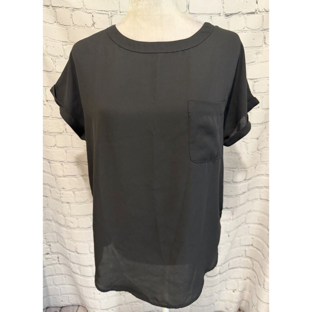 Buffalo David Bitton Women's Blouse Top w Patch Chest Pocket Black Size Small